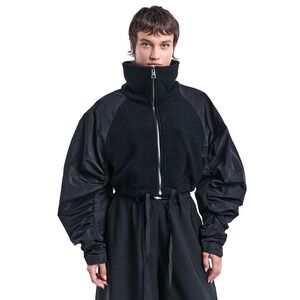 LA HAINE INSIDE US Designer Women's Crop Wool Bomber Jacket MSRP$400 NWT Size S